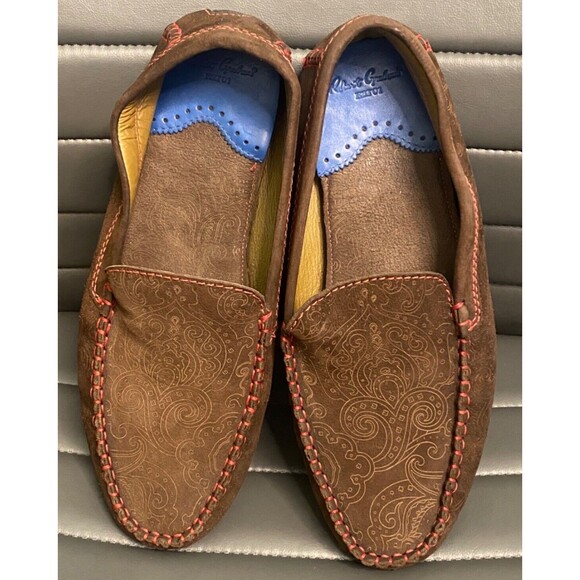 ROBERT GRAHAM Verrazano Sz 9 Brown SUEDE Paisley Driving Shoes Loafers Moccasins - Picture 4 of 8